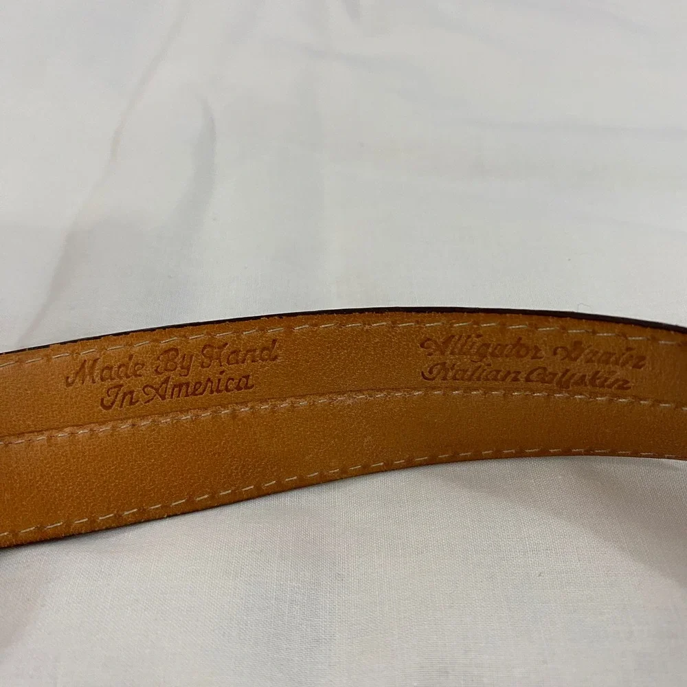 Martin Dingman VTG Belt Men 42 Brown Alligator Grain Leather USA 045126 Buckle
